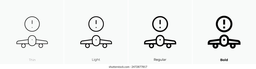 icono de vuelo cancelado. Diseño de estilo fino, ligero, regular y audaz aislado sobre fondo blanco