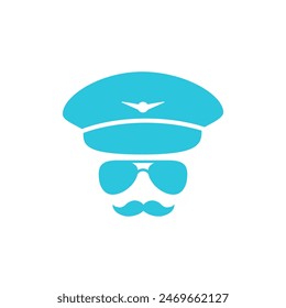 Flight captain hat and glasses, Isolated on white background.