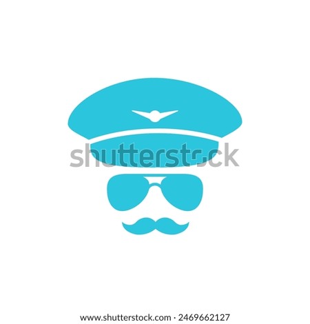 Flight captain hat and glasses, Isolated on white background.