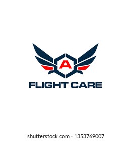 flight care logo. flight Abstract , wings vector logo . Delivery, business, cargo, success, money, deal, contract, team, cooperation symbol icon. Corporate financial sign