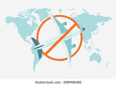 Flight change or cancellation, international flight delays.
World map and flight cancellation icon.