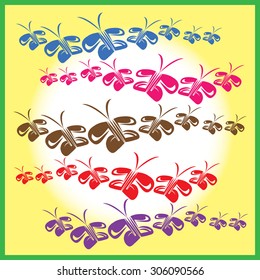 Flight of colorful butterflies on a big sunny day. A cute background and a wallpaper.