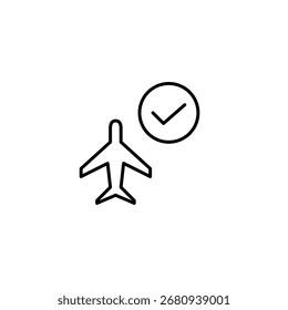 Voo confirmado, reserva aprovada. Plano e marca de seleção. Pixel perfeito, ícone de vetor de traçado editável