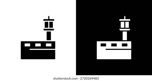 Flight Control tower icon. Black and white simple flat design icon