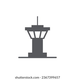 Das Turm-Symbol der Flugsteuerung im flachen Stil. Navigationsmonitor, Vektorgrafik auf isoliertem Hintergrund. Flughafengebäude Geschäftskonzept.