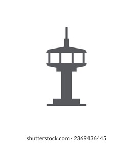 Flight control tower icon in flat style. Navigation monitor vector illustration on isolated background. Airport building sign business concept.