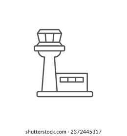 Das Turm-Symbol der Flugsteuerung im flachen Stil. Navigationsmonitor, Vektorgrafik auf isoliertem Hintergrund. Flughafengebäude Geschäftskonzept.