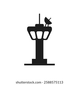 Flight control tower icon in flat style. Navigation monitor vector illustration on isolated background. Airport building sign business concept.