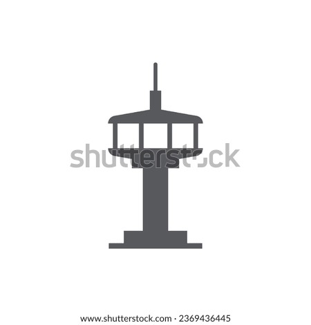 Flight control tower icon in flat style. Navigation monitor vector illustration on isolated background. Airport building sign business concept.