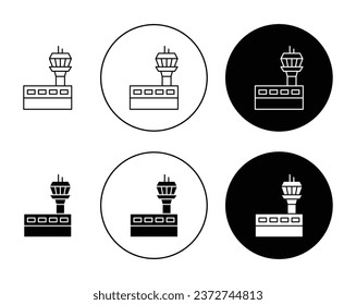 Flight Control tower icon set. Airport air traffic controller icon in black color.