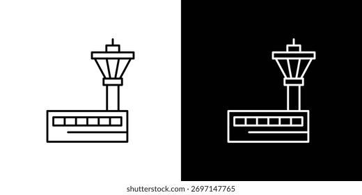 Iconos de la torre de control de vuelo. Iconos simples, trazo, negros