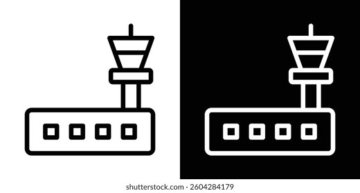 Flight control tower icons vectors set in stroke line style.