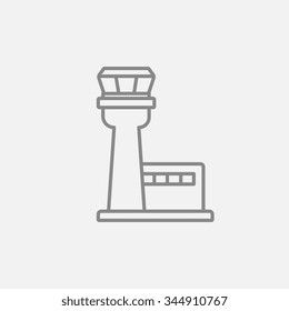 Flight control tower line icon for web, mobile and infographics. Vector dark grey icon isolated on light grey background.