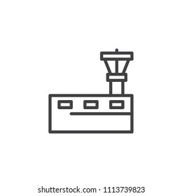 Flight Control Tower Outline Icon. Linear Style Sign For Mobile Concept And Web Design. Airport Terminal Building Simple Line Vector Icon. Symbol, Logo Illustration. Pixel Perfect Vector Graphics