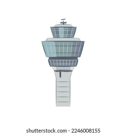 Flight control tower vector illustration. ATC, airport command center, modern building isolated on white background. Aviation industry, traveling, tourism, transportation concept