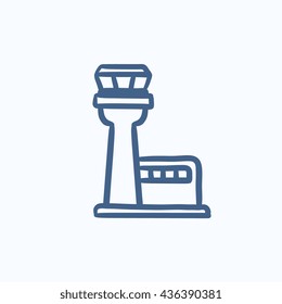 Flight control tower vector sketch icon isolated on background. Hand drawn Flight control tower icon. Flight control tower sketch icon for infographic, website or app.