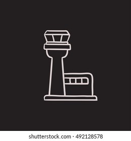Flight control tower vector sketch icon isolated on background. Hand drawn Flight control tower icon. Flight control tower sketch icon for infographic, website or app.