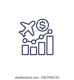 Flight cost growth, rising airfare line icon