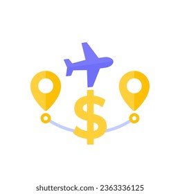 Icono de coste de vuelo con un avión, vector plano