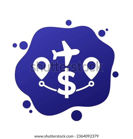 Flight cost icon with an airplane, vector