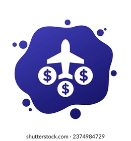 Flight cost vector icon with an airplane