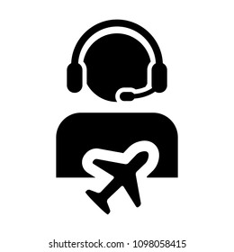 Flight Customer service icon vector male person profile symbol for travel and holidays support helpline in glyph pictogram illustration