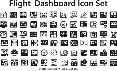 Flight dashboard icon Set.eps, Aviation line icon set. airplane, flight, navigation, engine line icons collection. Airplane cockpit icons set. Set of simple black icons representing various instrument