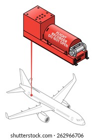 A flight data recorder. Diagram shows typical location on a plane.