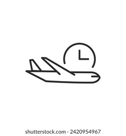 Flight delay icon. Plane schedule simple line icon isolated on white background. Vector illustration