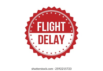 Flight delay red ribbon label banner.