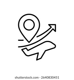 Flight Direction with Map Pin Icon Thin Line Outline Symbol for Travel