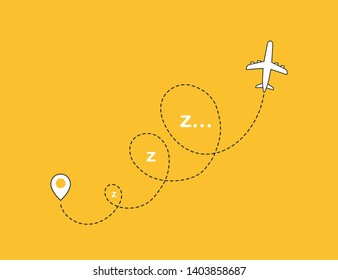 Flight of dreams. Airplane line path icon of air plane flight route with start point and dash line trace. Modern vector illustration.