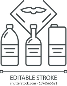 Flight drinks color icon linear icon. Pure water in bottle. Airplane alcohol. Plane nutrition. Jet menu. Thin line illustration. Contour symbol. Vector isolated outline drawing. Editable stroke
