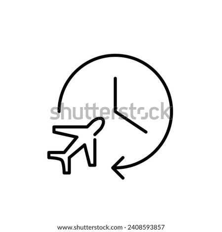 Flight duration. Airplane and clock. Pixel perfect icon