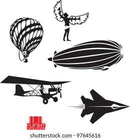 Flight evolution. Vector icons set