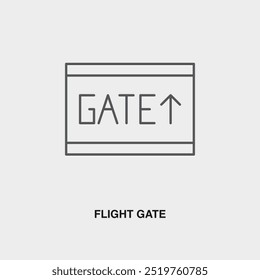 Icono o logotipo de línea delgada de la puerta de vuelo. Símbolo o letrero en la línea aérea o tema del App de viajes. Ilustración de línea de Vector.