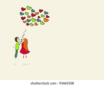  flight with a heart shaped balloon. vector illustration