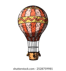 flight hot air balloon hand drawn. adventure sky, borne basket, altitude sunrise flight hot air balloon vector sketch. isolated color illustration
