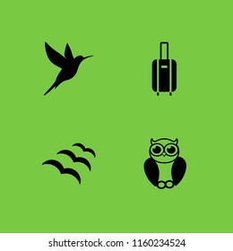 flight icon. 4 flight set with bird, flock and suitcase with wheels vector icons for web and mobile app