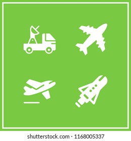 flight icon. 4 flight vector set. rocket, airplane silhouette, departures and satellite icons for web and design about flight theme