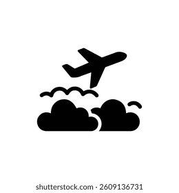Flight Icon with Aircraft Above Clouds for Air Travel