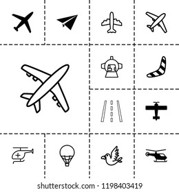 Flight icon. collection of 13 flight filled and outline icons such as helicopter, boomerang, plane, paper plane. editable flight icons for web and mobile.