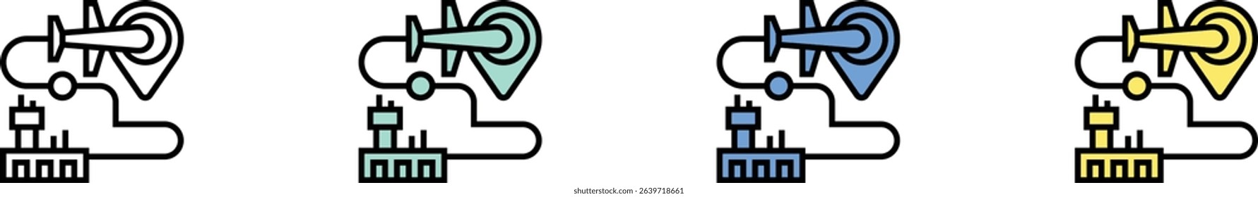 flight icon. Outline, Green, Blue and Yellow Style Design Isolated On White Background