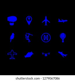 flight icon set about air plane, parrot, zip wire and helicopter vector set