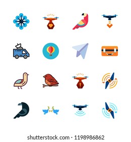flight icon set. vector set about drone, paper plane, crow and drone case icons set.