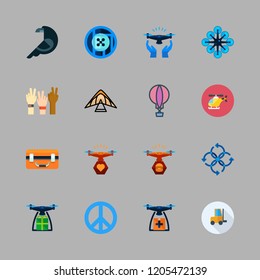flight icon set. vector set about airscrew, drone, peace and drone case icons set.
