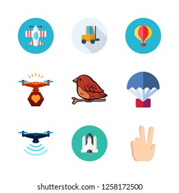 flight icon set. vector set about drone, duty, parachute and bird icons set.