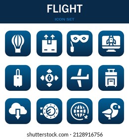 flight icon set. Vector thin line illustrations related with Hot air balloon, Shipping and Eye mask