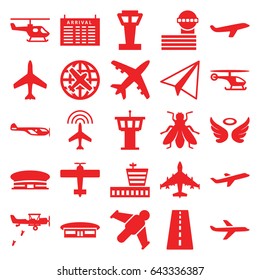Flight icons set. set of 25 flight filled icons such as fly, plane, airport tower, runway, helicopter, arrival table, airport, paper airplane, wings, military plane