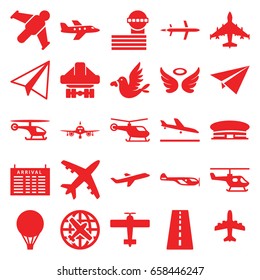 Flight icons set. set of 25 flight filled icons such as runway, plane landing, plane, helicopter, arrival table, airport, airport tower, paper airplane, wings, love bird